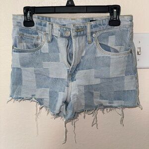 Denim patchwork shorts
